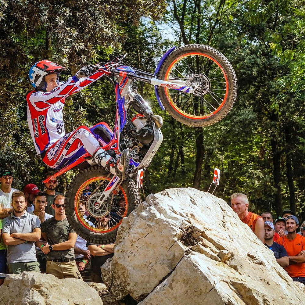 Albert Cabestany drives a motorcycle Beta and wears equipment Beta